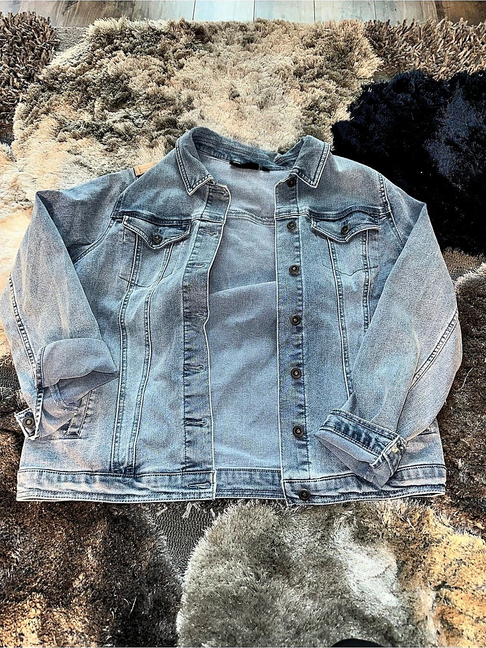 DG2 Denim Jacket L Colorblock Suede Look Back Retro Western Trucker